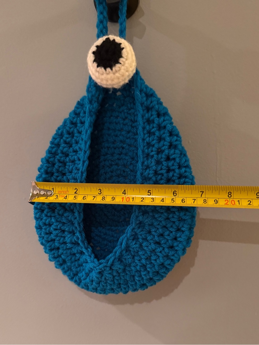 Handmade Crochet Hanging Monster Storage Basket – Blue - Picture 2 of 3